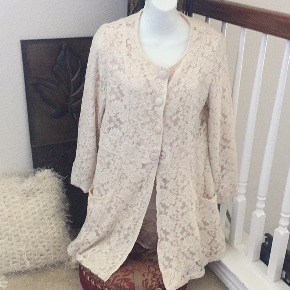 Reckless Angel Cream Lace Longline Jacket Blazer M - Picture 1 of 5